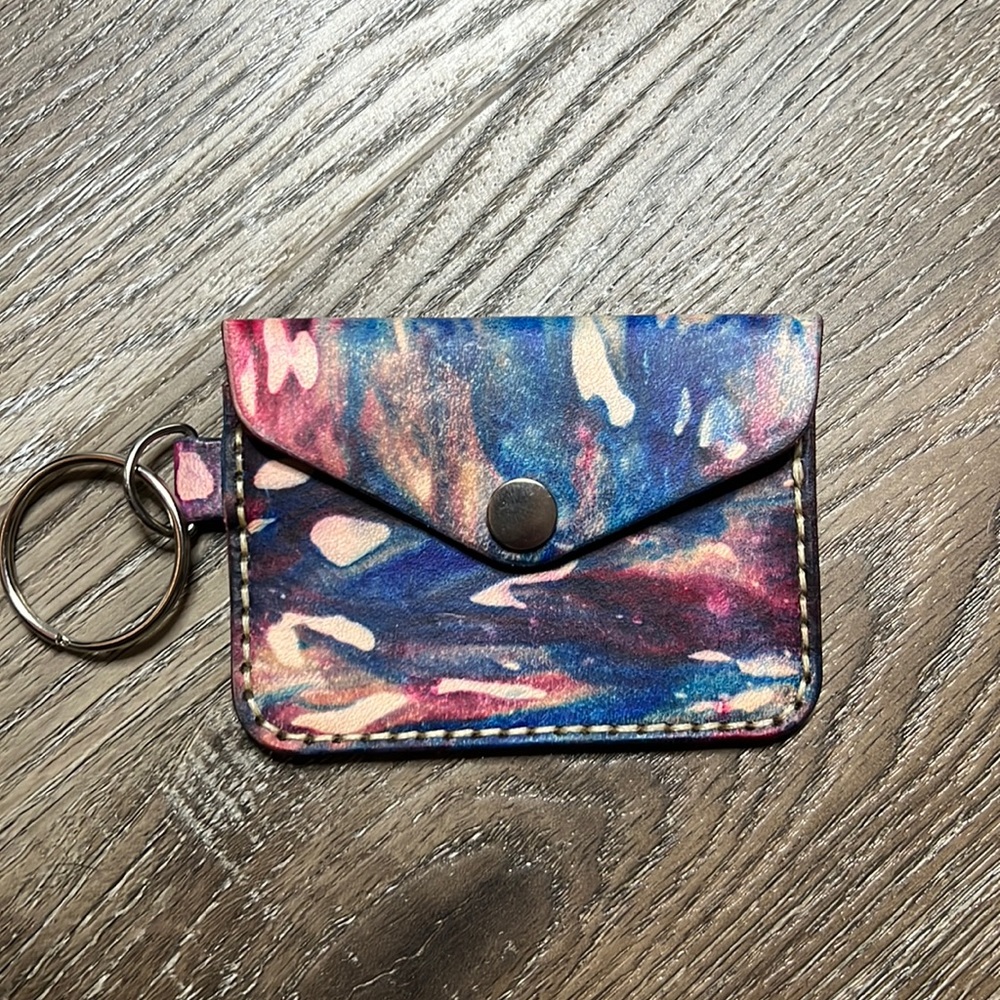 Hand Crafted Hand Dyed Leather Card Holder Key Chain